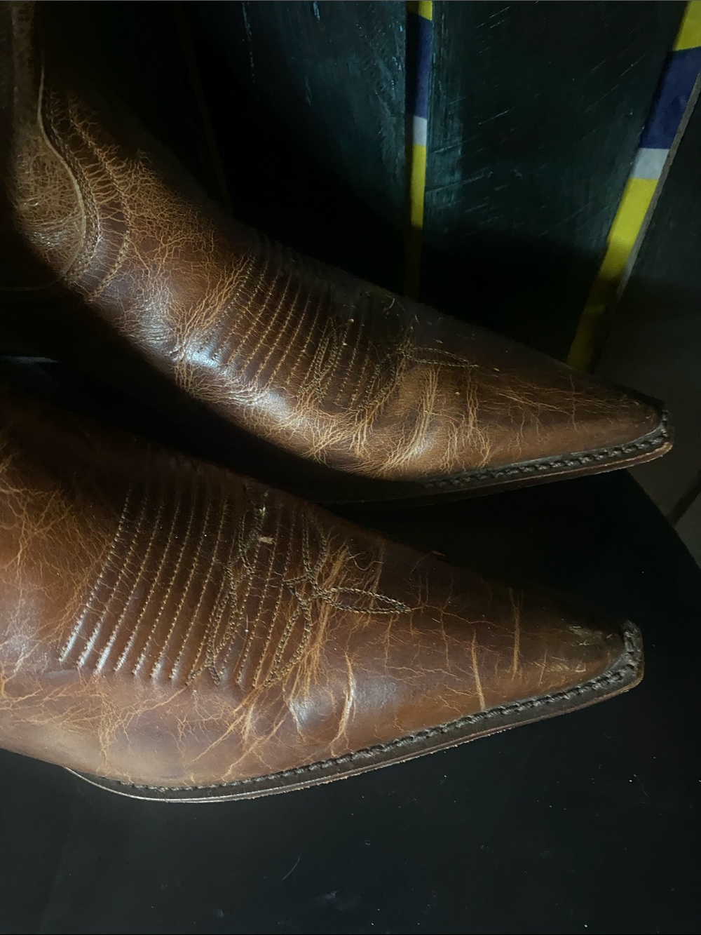 Charlie Horse Classic Brown Leather Cowboy Boots size 7B pointy toe - Picture 3 of 12